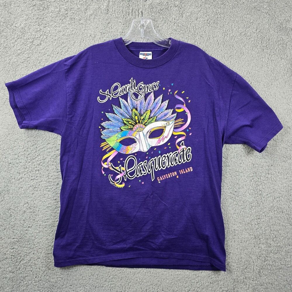 Mardi Gras Men's Purple Masquerade Galveston Island TShirt Size L